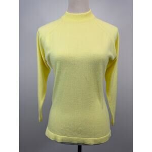 The Talbott Taralan Yellow Mock Neck Sweater Vintage 60s 70s Slim Zip Back Sz S